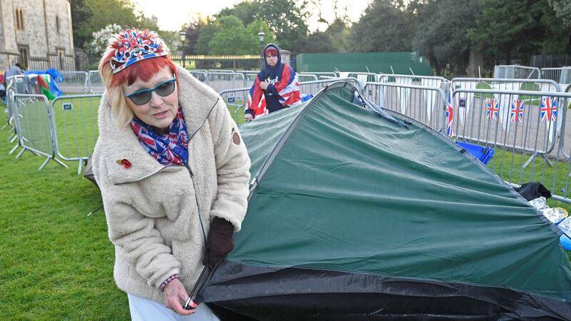 Royal fans awake at first light having spent the night outside of Windsor Castle. Photograph: Toby Melville/Reuters