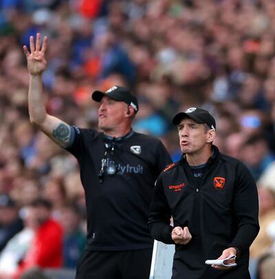 Armagh’s Kieran Donaghy and Kieran McGeeney form part of a well balanced sideline set-up. Photograph: James Crombie/Inpho