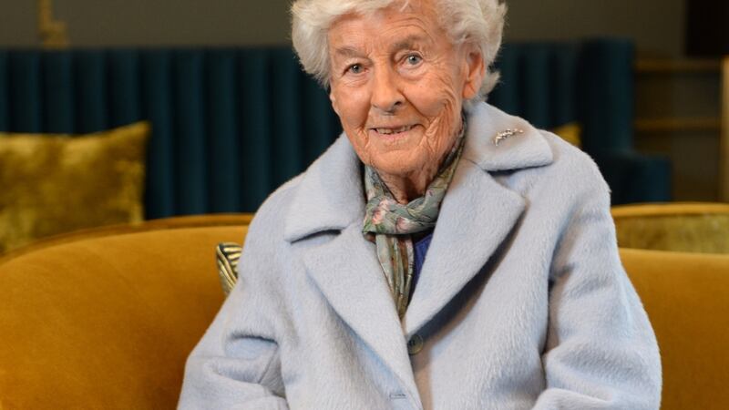 Joan Murray, in her  blue coat  MaxMara coat.  Photograph: Dara Mac Dónaill / The Irish Times