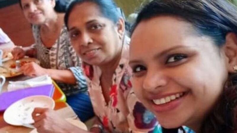 Shantha Mayadunne (left) had been staying in the Shangri-La hotel in Colombo with her family, including Nisanga (right). Photograph: Facebook