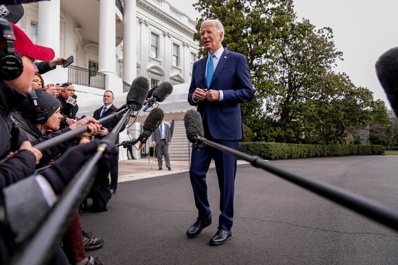 US president Joe Biden speaks to reporters at  the White House in Washington. Photograph: Andrew Harnik/AP