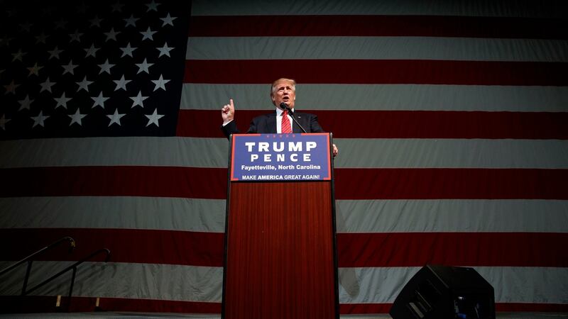 Republican presidential candidate Donald Trump speaks during a campaign rally at Crown Arena,  in Fayetteville, North Carolina.  Photograph: Evan Vucci/AP