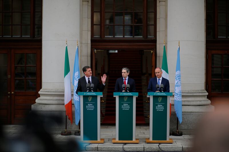 Eamon Ryan speaking outside Government Buildings on Wednesday morning. Photograph: Damien Storan/PA Wire