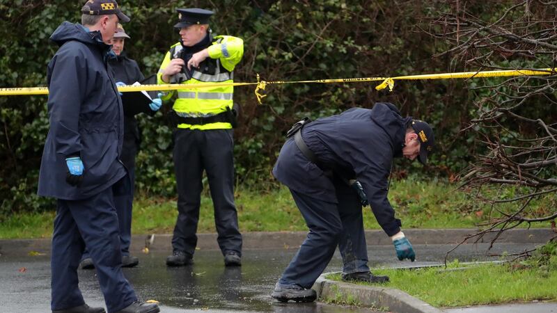 Gardaí search for evidence close to the scene of a fatal shooting  at Gym Plus in Applewood Close, Swords. Photograph: Colin Keegan/Collins Dublin.