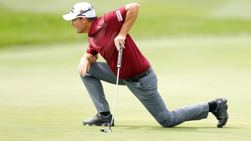 Pádraig Harrington lines up a putt on the ninth hole during the second round of the   Czech Masters at Albatross Golf Resort  in Prague. Photograph: Oisín Keniry/Getty Images