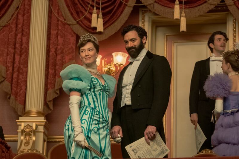 Carrie Coon as Bertha Russell and Morgan Spector as her husband George. Photograph by Barbara Nitke/HBO