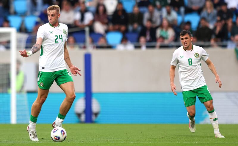 Ireland’s Killian Phillips and Jason Knight. Photograph: Ryan Byrne/Inpho