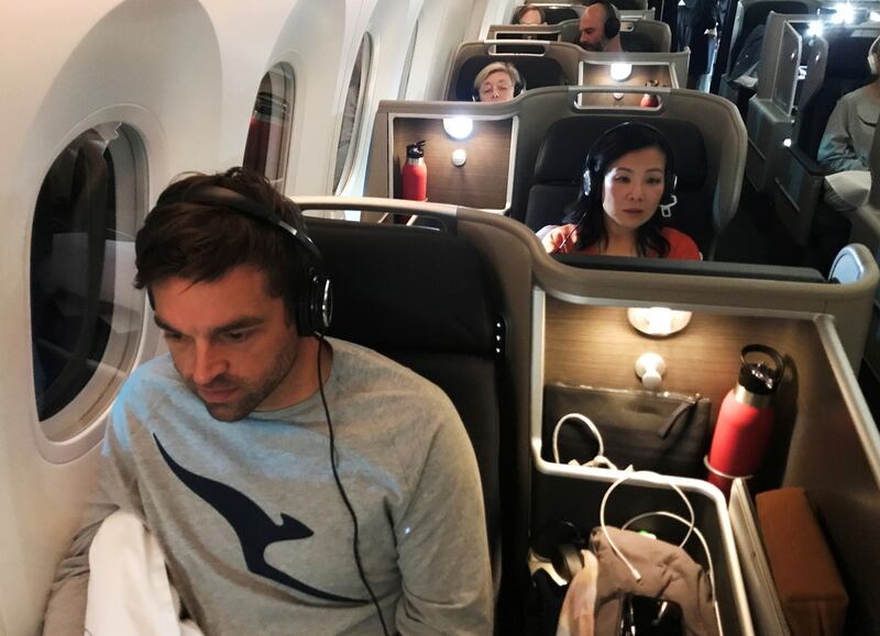 Qantas nonstop flight: some of the 50 passengers aboard the London-Sydney test trip. Photograph: Jill Gralow/Reuters