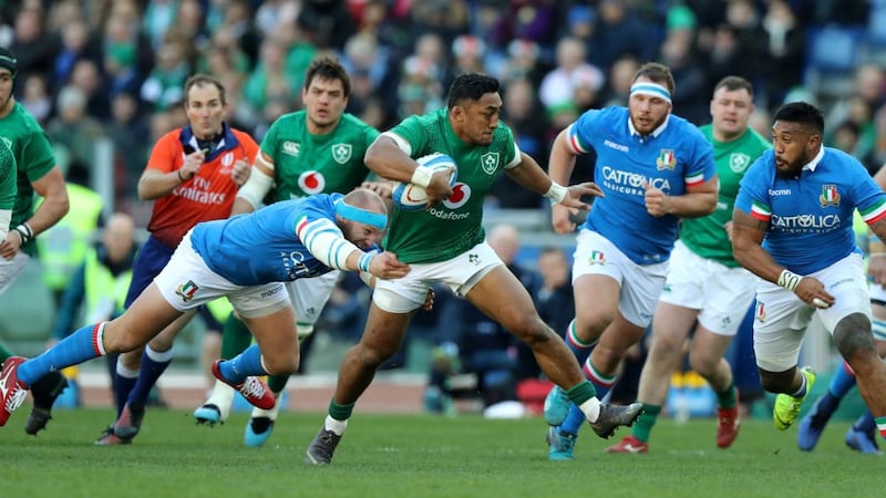 The loss of Bundee Aki so early didn’t  help Ireland’s cohesion. Photograph:  David Rogers/Getty Images