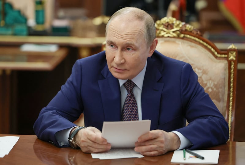 Russia's President Vladimir Putin holds a meeting on economic issues in Moscow on August 12th. Photograph: Vyacheslav Prokofiev/ AFP via Getty Images