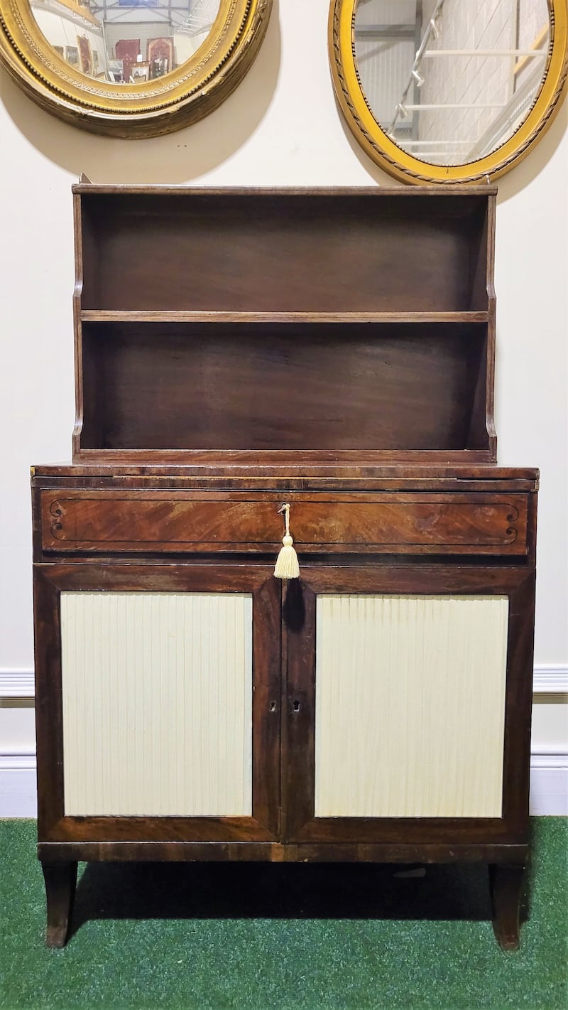 In the furniture section, there is a good quality inlaid mahogany chiffonier secrétaire, described as 'a neatly sized multifunctional piece of antique furniture'