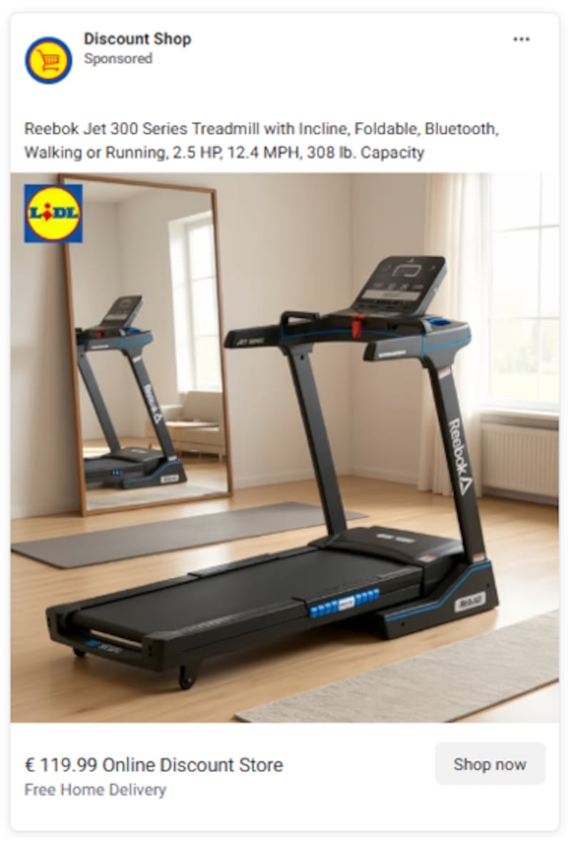 Leading retailers are being impersonated by fraudsters in social media advertisements, Bank of Ireland has warned - pointing to advertisements such as this.