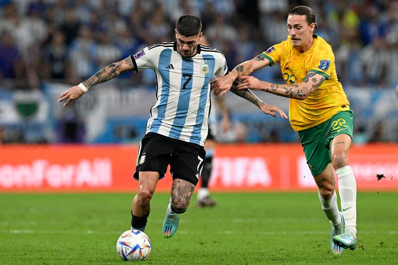 Rodrigo De Paul will have a critical role to play for Argentina on Sunday. Photograph:  Alfredo Estrella/AFP via Getty Images