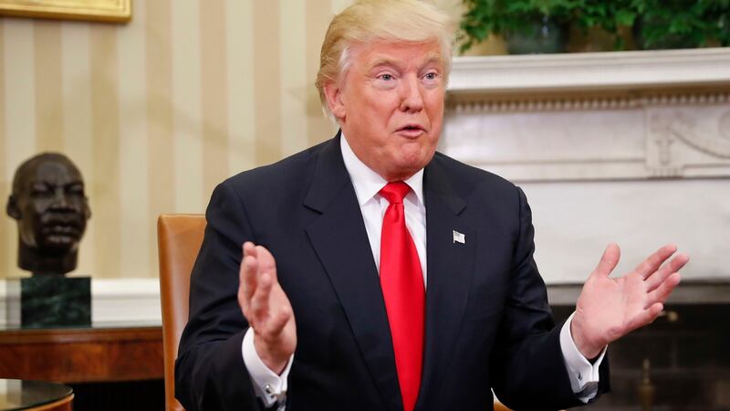 US president-elect Donald Trump speaks to members of the media during his meeting with President Barack Obama in the Oval Office  on  November 10th. Photograph: Pablo Martinez Monsivais/AP Photo