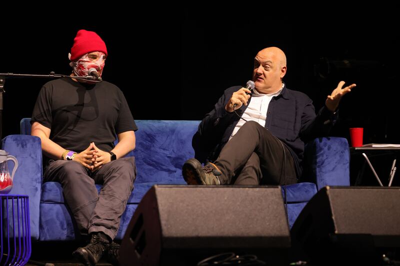 Dara Ó Briain on the Mindfield stage with Blindboy. Photograph: Alan Betson