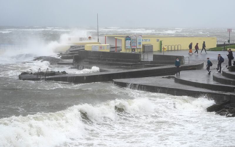 Conditions at Blackrock diving tower in Salthill, Galway. Photograph: Brian Lawless/PA Wire