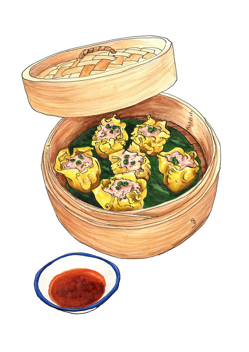 Pork and prawn steamed siu mei dumplings. Illustration: Nicky Hooper