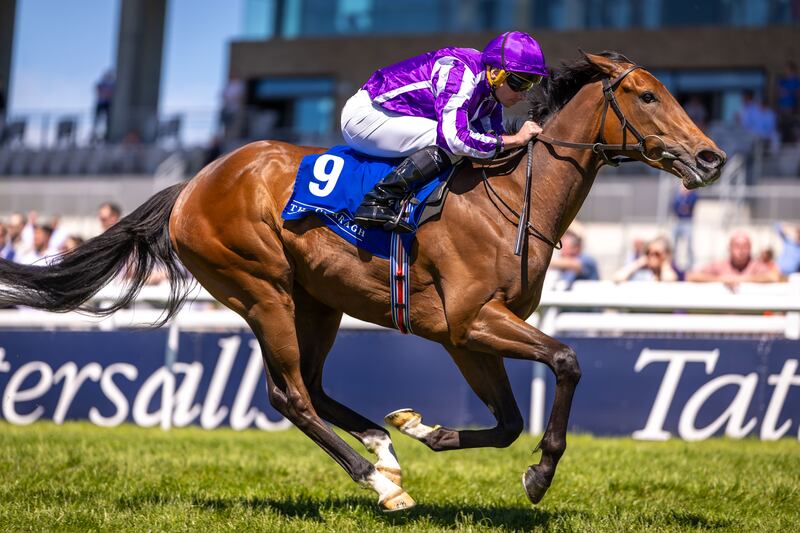Ryan Moore on Sun Goddess wins The Revamp Conservation And Restoration Irish EBF Fillies Maiden at the Curragh on May24th, 2026. Photograph: Morgan Treacy/©INPHO