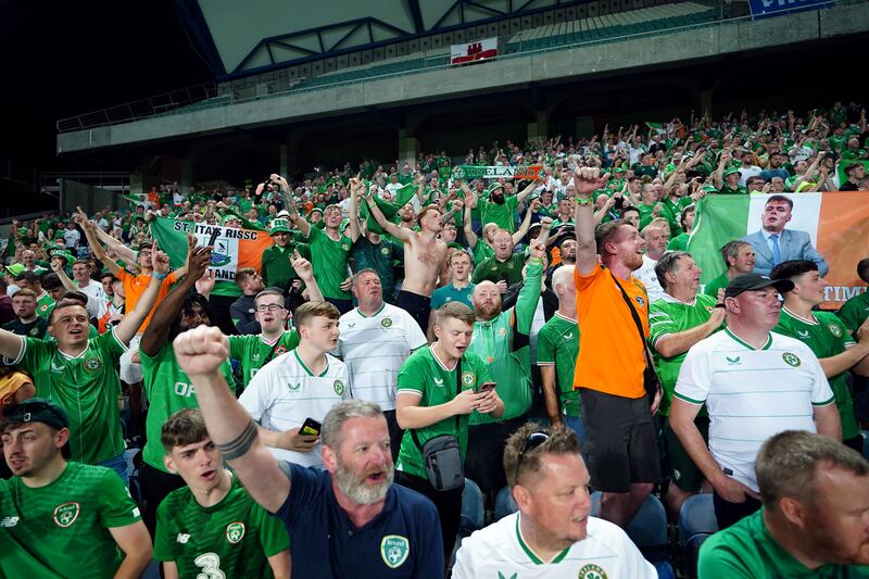 Ireland fans by far outnumbered their Gibraltar counterparts in Faro. Photograph: Zac Goodwin/PA Wire.

