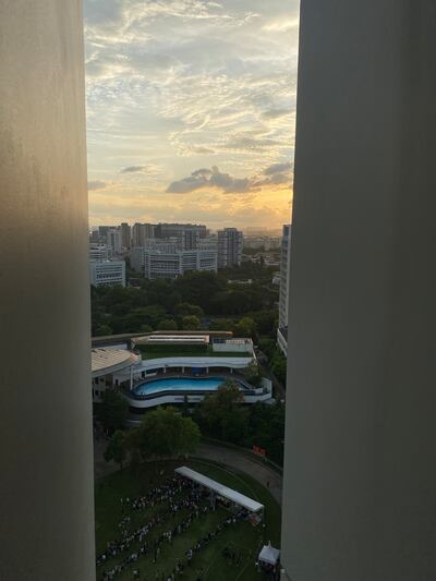 Looking down at the infinity pool from my 18th floor room.