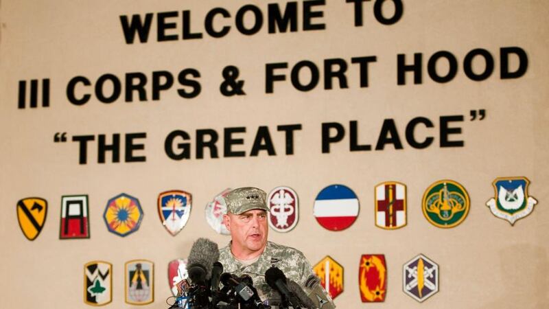 Lt Gen Mark Milley,  Fort Hood commanding general, addresses the media at Fort Hood military base near Killeen, Texas, last night after the fatal multiple shooting. Photograph: Ashley Landis/EPA