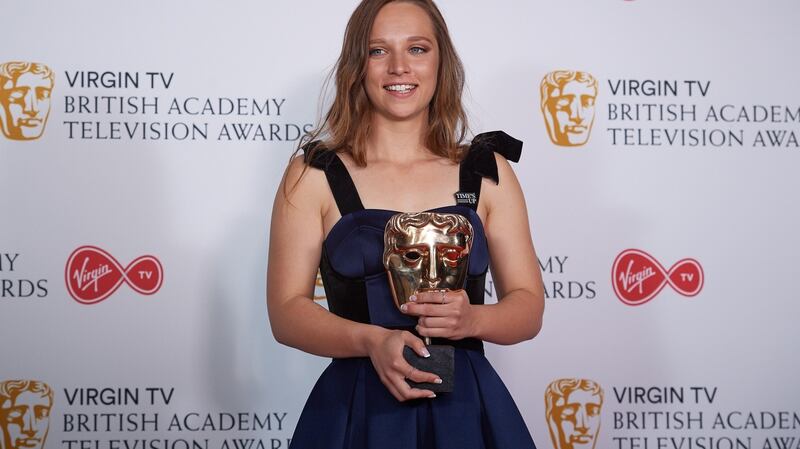 Molly Windsor winner of Leading Actress for ‘Three Girls’ poses in the press room at the Virgin TV British Academy Television Awards at The Royal Festival Hall. London on Sunday.  Photograph:  Jeff Spicer/Getty Images