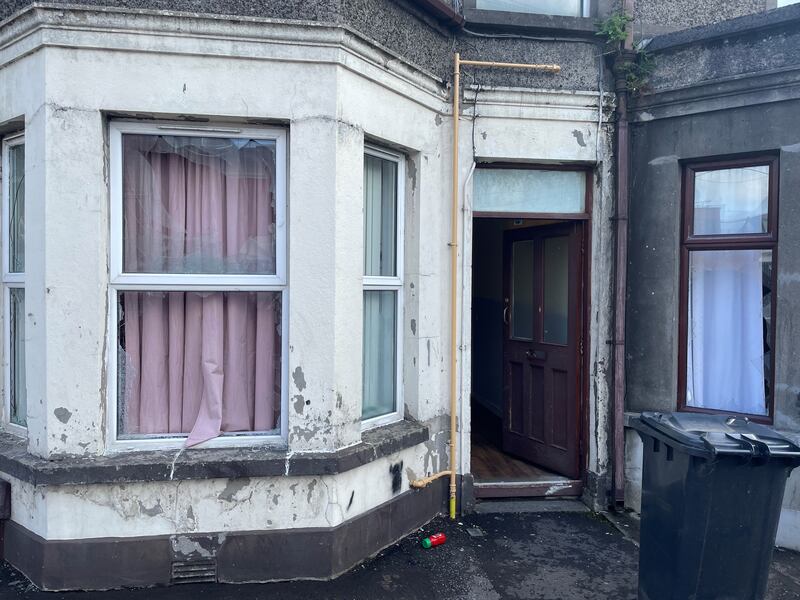 Damage at Clonavon Terrace, Ballymena.  Photograph: Jonathan McCambridge/PA  