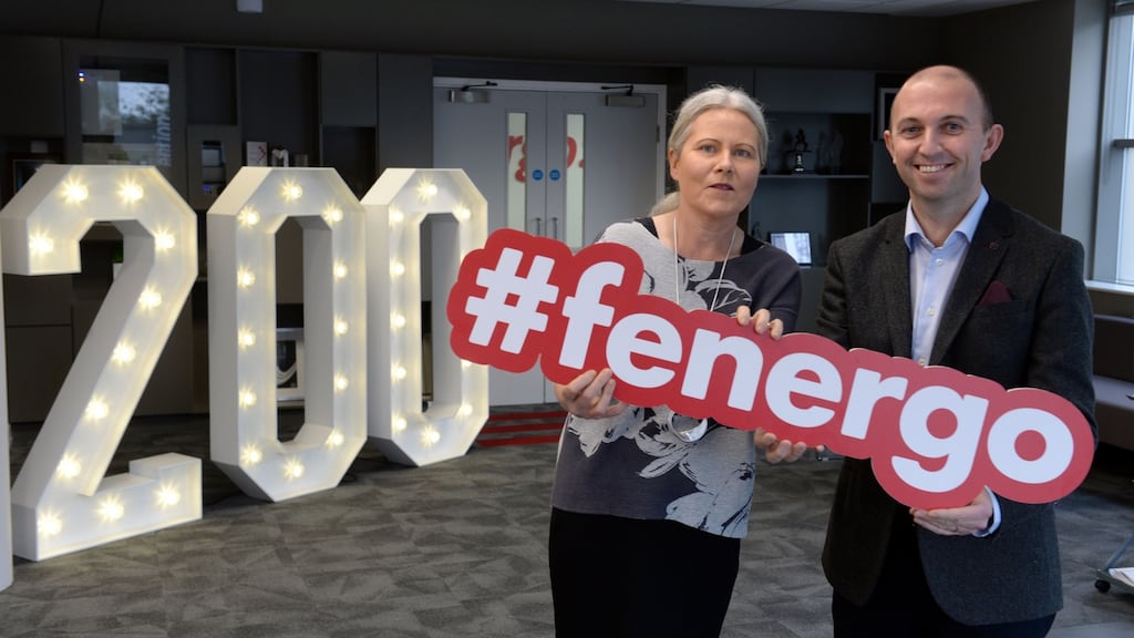 Emer McGovern, CFO of Fenergo, and chief executive Marc Murphy pictured at the announcement of 200 new jobs in March. The Ulster Bank Diageo fund made an €11.4m profit by selling its stake in the business in 2015. Photograph: Dara Mac Dónaill / The Irish Times