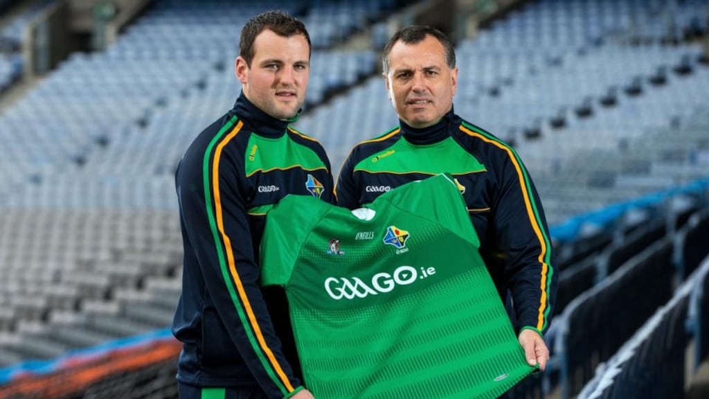 Ireland captain Michael Murphy and manager Paul Earley at the squad announcement this morning. Photograph: Cathal Noonan / Inpho