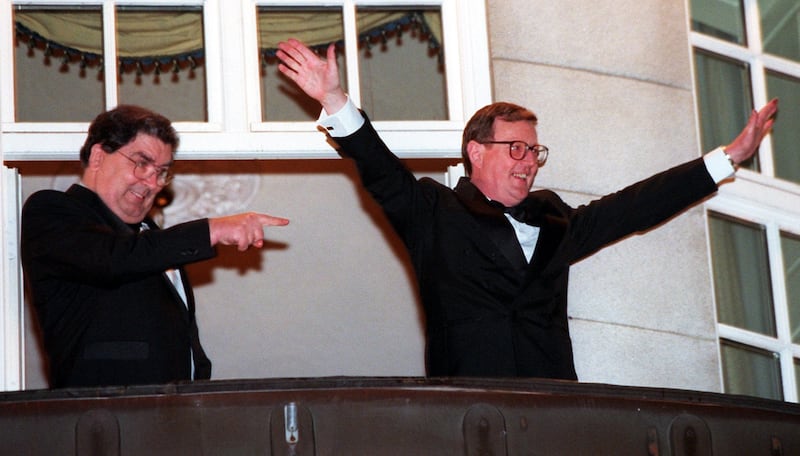 The 1998 Nobel Peace Prize winners, John Hume and David Trimble, at the Grand Hotel in Oslo.  Photograph: Jon Eeg/NTB Pluss/AP