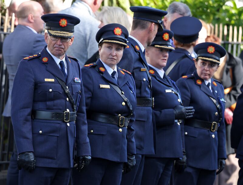 Garda commissioner Drew Harris and other senior gardaí pictured at the funeral of former assistant commissioner John O’Driscoll at St. Brigid's Church, Killester. Photograph: Colin Keegan, Collins Dublin
