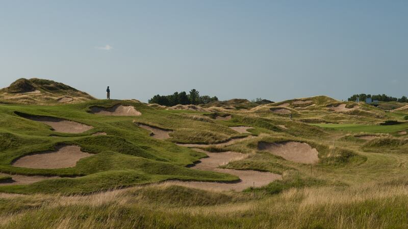 Most of the sand from the countless bunkers – there are rumoured to be more than a thousand – are out of play at Whistling Straits. Photograph: Montana Pritchard/PGA of America via Getty Images
