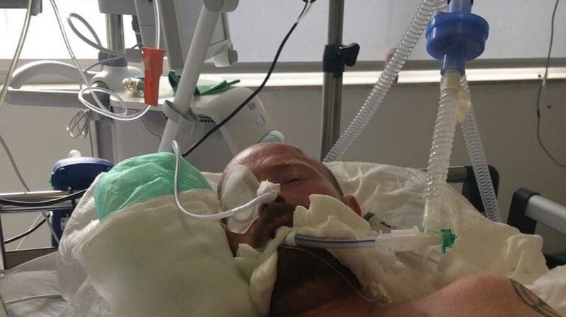 Liam McCarthy in his hospital bed in Turkey following his stroke. Photograph: Elaine McCarthy.