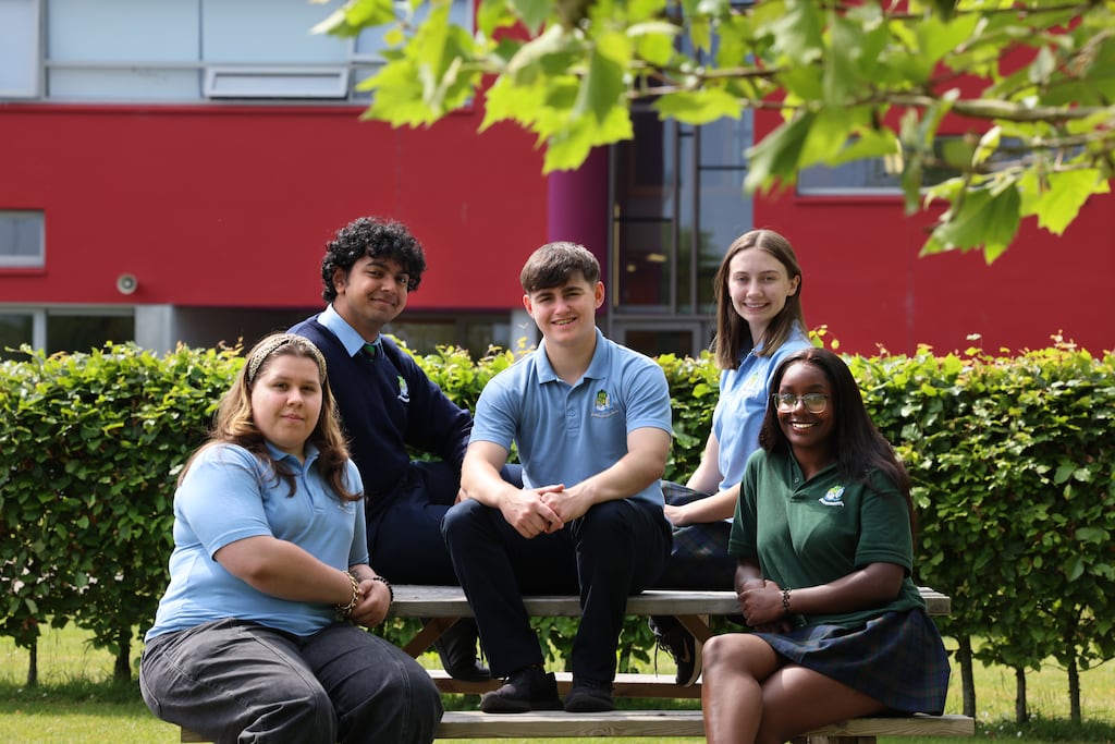 Students at Athlone Community College Amy Cox, Shreyash Shukla, Killian Keegan, Heather McDermott and Princess Collins. Photograph: Dara Mac Dónaill