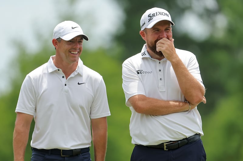 Rory McIlroy and Shane Lowry share a laugh during the final round of the Zurich Classic of New Orleans. Photograph: Jonathan Bachman/Getty Images