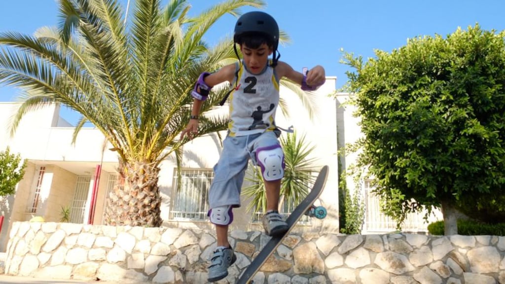 Ramping up: a SkatePal skateboarder in the West Bank. Photograph: Martin O’Grady