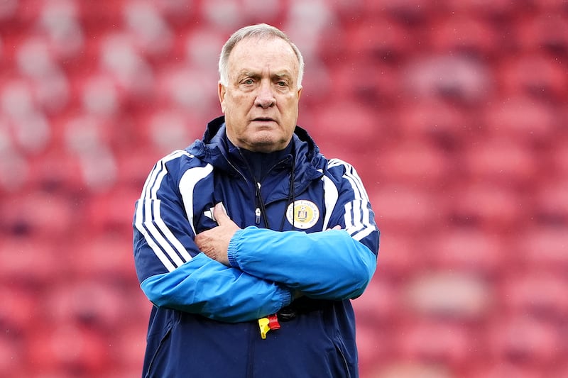 Curaçao manager Dick Advocaat during a training session at Hampden Park, Glasgow. Photograph: Andrew Milligan/PA Wire.
