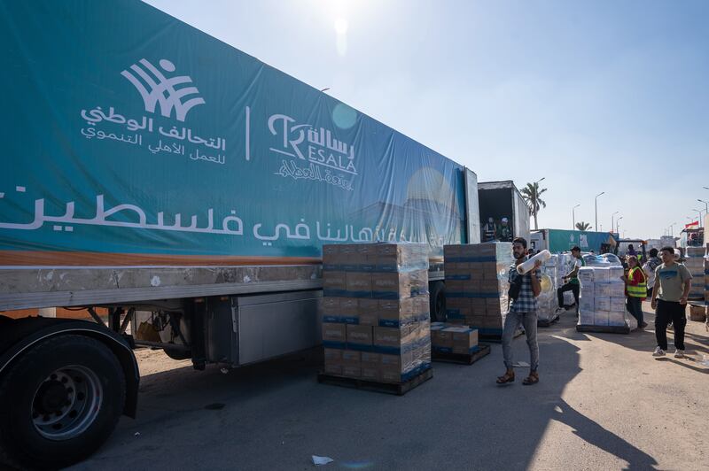 A truck of a humanitarian aid convoy for the Gaza Strip is parked in Arish, Egypt on October 16th. Photograph: Ali Moustafa/EPA
