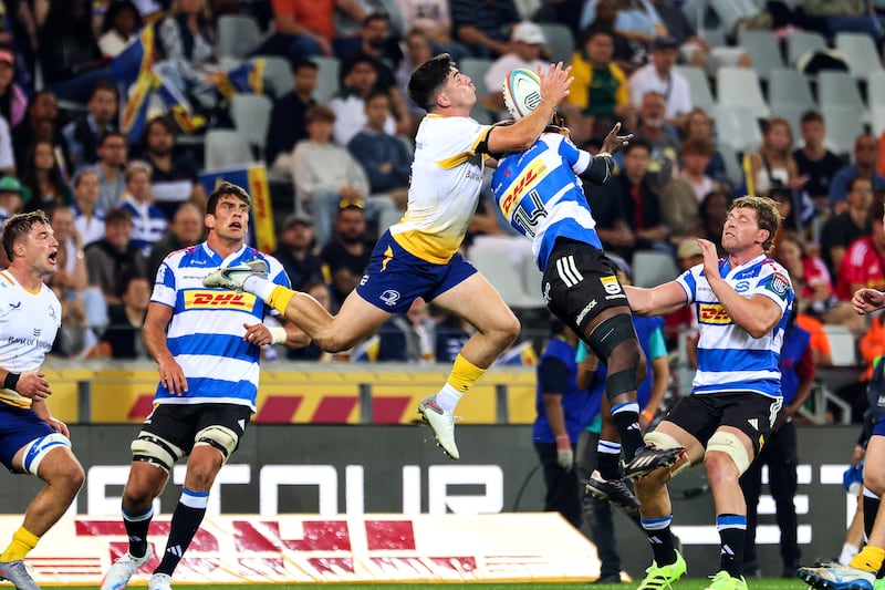 Jimmy O'Brien catches the ball during Leinster's 35-0 defeat to Stormers on Friday. Photograph: EJ Langner/INPHO
