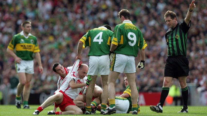 “You’d be playing Tyrone . . . sure as anything, Canavan would have a row started in 15 minutes.” – Action from the 2004 All-Ireland final. Photograph: Andrew Paton/Inpho