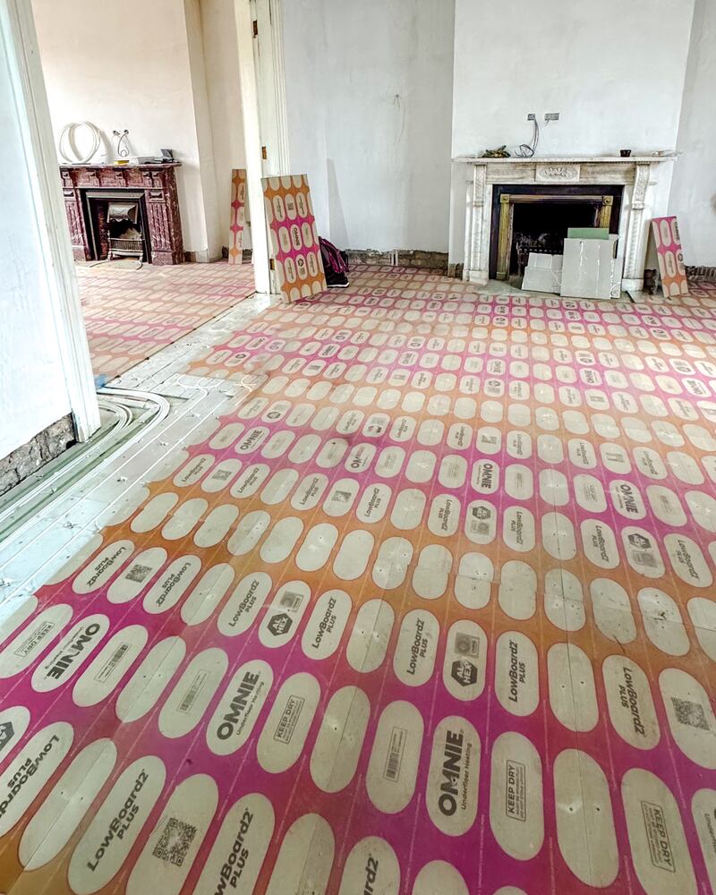 An underfloor heating installation by TMSG in a Georgian house renovation: underfloor heating systems deliver radiant heat through and across a floor, distributing the heat evenly across a much wider area