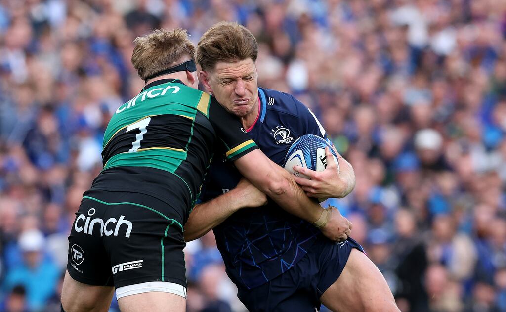 Leinster's Jordie Barrett is tackled by Henry Pollock during the Saturday's Champions Cup semi-final. Photograph: David Rogers/Getty Images