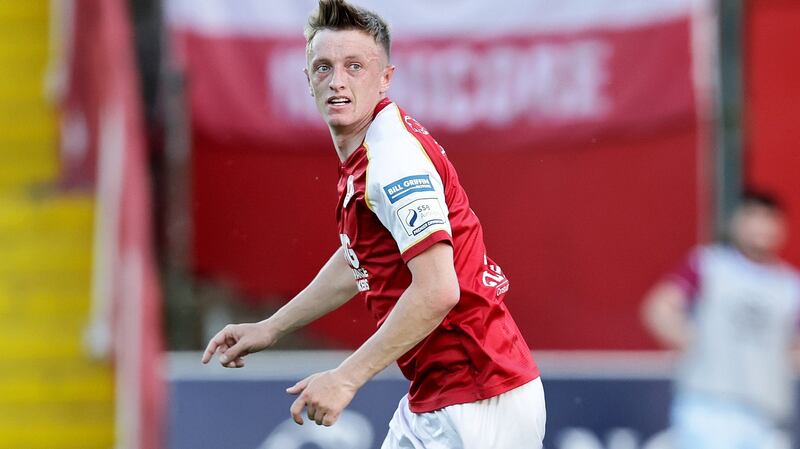 St Patrick’s Athletic’s Chris Forrester celebrates scoring a goal during the SSE Airtricity League Premier Division match against Drogheda United at  Richmond Park. Photograph: Laszlo Geczo/Inpho