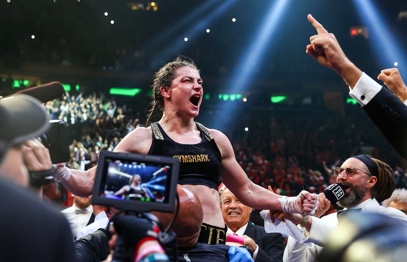 Special K: Katie Taylor celebrates victory over Amanda Serrano in Madison Square Garden, as witnessed by nearly 20,000 Irish fans. Photograph: Gary Carr/Inpho