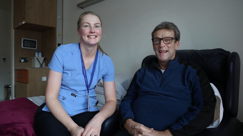 Staff nurse Mags Kirwan with Patient Caoilte Christie. Photograph: Nick Bradshaw/The Irish Times