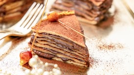 Mark Moriarty’s Christmas recipe for chocolate, hazelnut and peanut butter crepe cake with candied hazelnuts