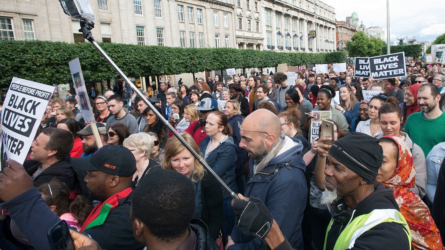 Anti-Racism groups in Ireland held a rally in Dublin this evening in support of the Black Lives Matter movement. Photograph: Dave Meehan/The Irish Times