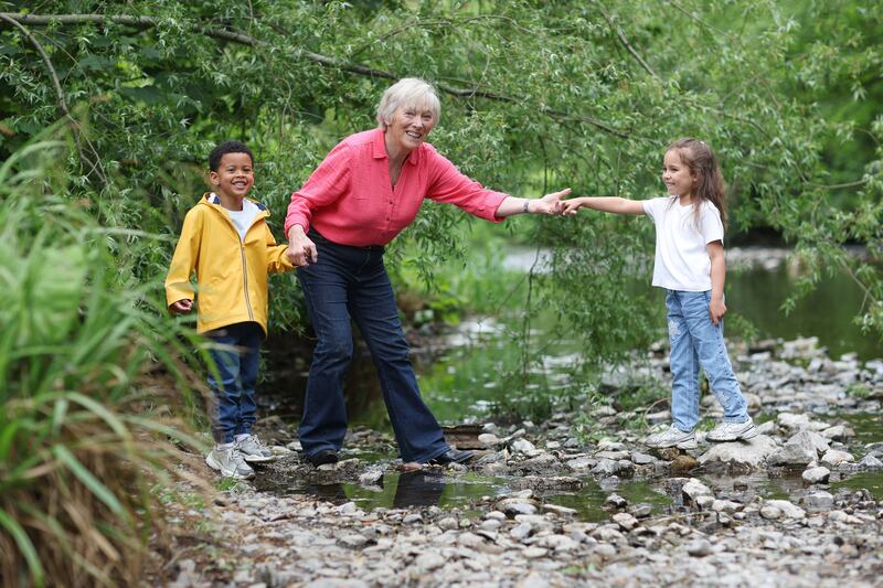 Ireland's Greenest Places: Judge Éanna Ní Lamhna with young nature enthusiasts Joey Ricketts (4) and Emily Tofan (6). Photograph: Julien Behal