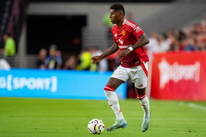 Marcus Rashford in action against Liverpool during their pre-season friendly match at Williams-Brice Stadium in Columbia, South Carolina. Photograph: Jacob Kupferman/Getty Images