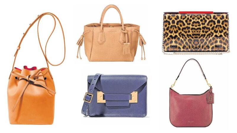Clockwise from far left: Mansur Gavriel, €415, net-a-porter.com; Longchamp Penelope, €590 from Arnotts; Christian Louboutin, Vanite clutch, €1,060; Marc Jacobs Gotham Hobo, €530 at Brown Thomas; Sophie Hulme Milner, €460 on net-a-porter.com